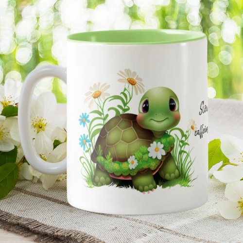 Cute Turtle Slow  Steady Funny Quote Personalized Two_Tone Coffee Mug