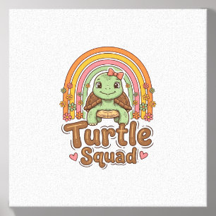 Cute Turtle Squad Rainbow Floral Vector Design_1 Canvas Photo Tile
