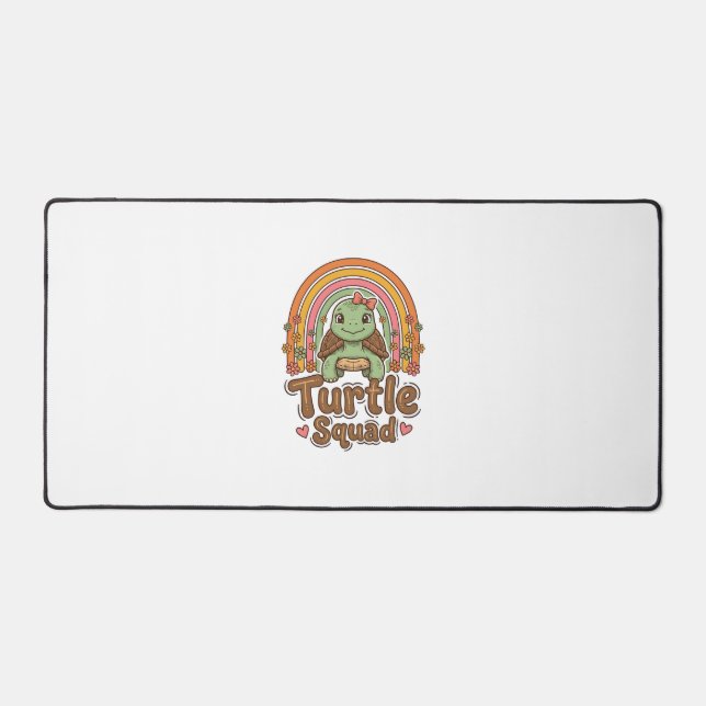 Cute Turtle Squad Rainbow Floral Vector Design_1 Desk Mat (Front)