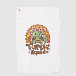 Cute Turtle Squad Rainbow Floral Vector Design_1 Golf Towel