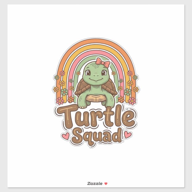 Cute Turtle Squad Rainbow Floral Vector Design_1 Sticker (Sheet)