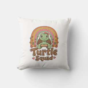 Cute Turtle Squad Rainbow Floral Vector Design_1 Throw Pillow
