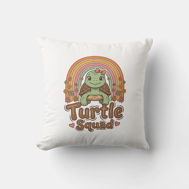 Cute Turtle Squad Rainbow Floral Vector Design_1 Throw Pillow (Front)