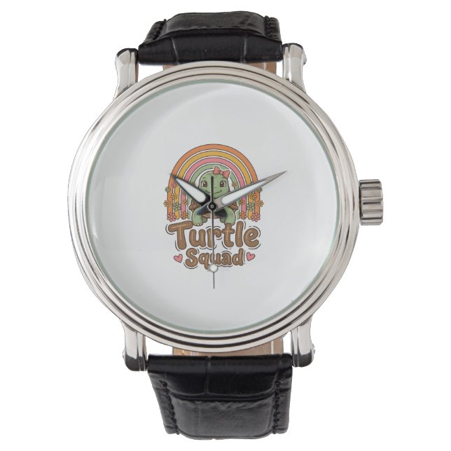 Cute Turtle Squad Rainbow Floral Vector Design_1 Watch (Front)
