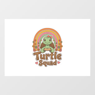 Cute Turtle Squad Rainbow Floral Vector Design_1 Window Cling