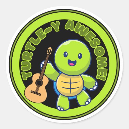 Cute Turtle Stickers Guitar Player Awesome Animal