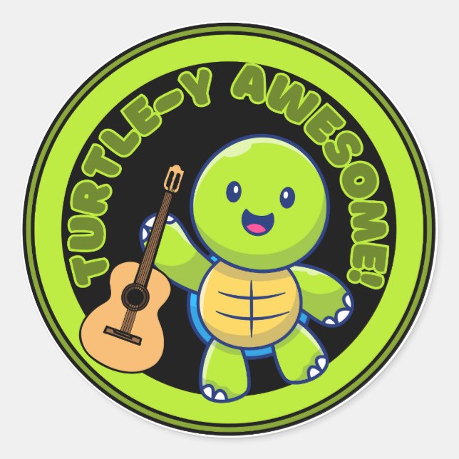 Cute Turtle Stickers Guitar Player Awesome Animal (Front)