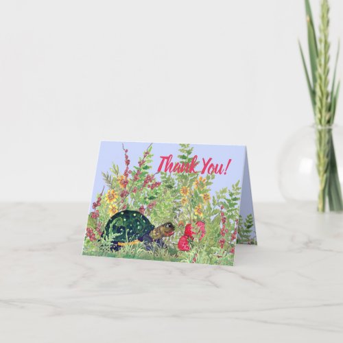 Cute Turtle Strawberry Garden Floral Watercolor Thank You Card