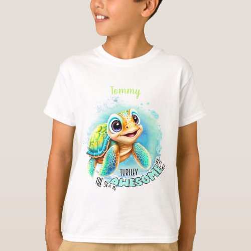 Cute Turtle Summer Name Boy T_Shirt