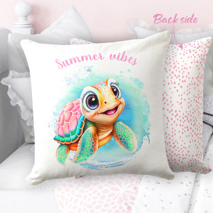 Cute Turtle Summer Personalized  Throw Pillow