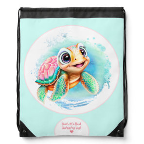 Cute Turtle Summer Swimming Personalized Girl  Drawstring Bag
