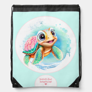 Cute Turtle Summer Swimming Personalized Girl Drawstring Bag