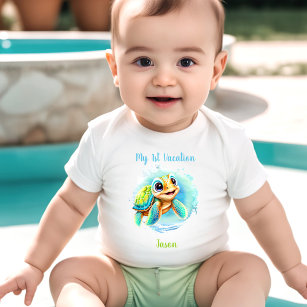 Cute Turtle Summer Vacation Personalized Boy  Baby Bodysuit