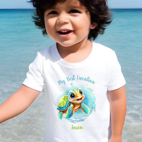 Cute Turtle Summer Vacation Personalized Boy  Toddler T_shirt