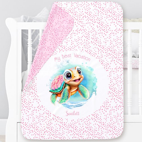 Cute Turtle Summer Vacation Personalized Girl  Baby Blanket