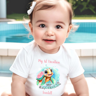 Cute Turtle Summer Vacation Personalized Girl  Baby Bodysuit