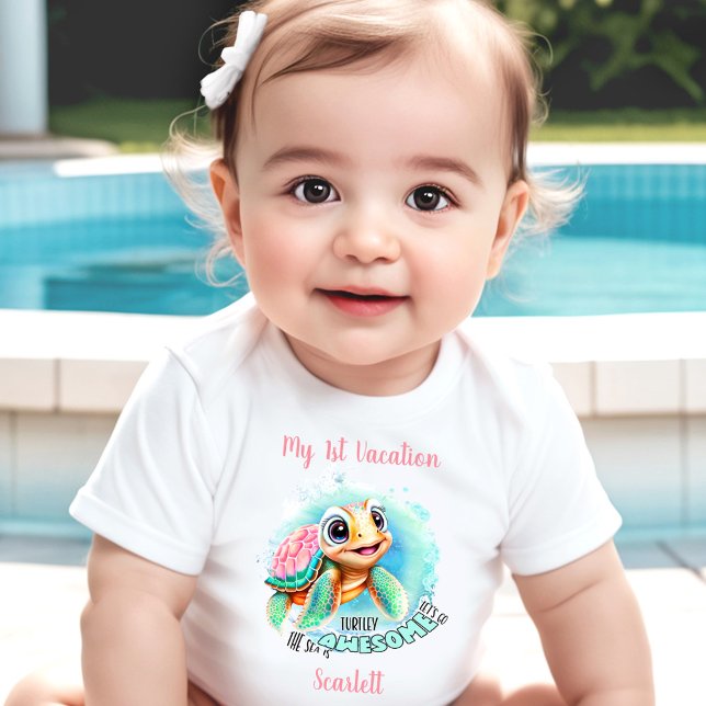 Cute Turtle Summer Vacation Personalized Girl  Baby Bodysuit (Cute Turtle Summer Vacation Personalized Girl Baby Bodysuit)