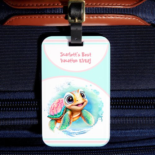 Cute Turtle Summer Vacation Personalized Girl  Luggage Tag