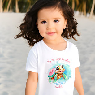 Cute Turtle Summer Vacation Personalized Girl  Toddler T-shirt