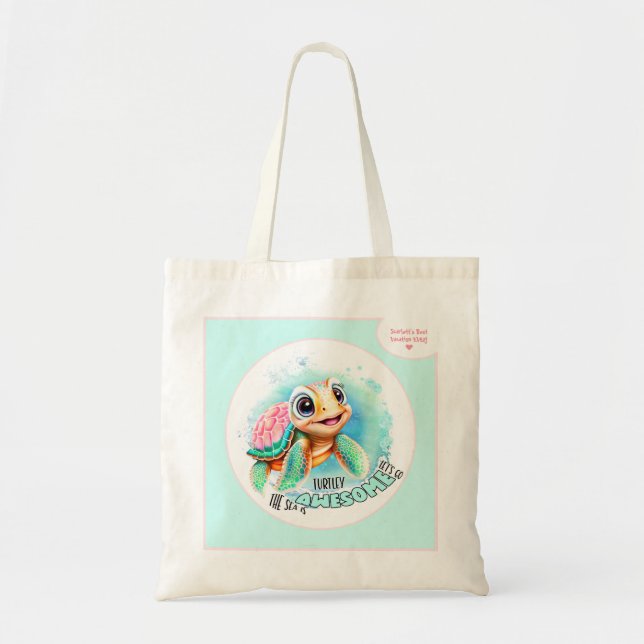 Cute Turtle Summer Vacation Personalized Girl  Tote Bag (Front)