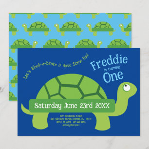 Cute Turtle Tortoise Kids 1st Birthday Party Invitation