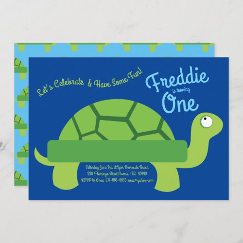 Cute Turtle Tortoise Kids 1st Birthday Party Invitation