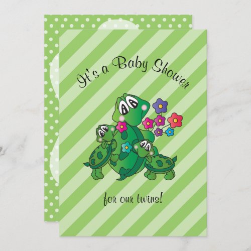 Cute Turtle Twin Baby Shower Theme Invitation