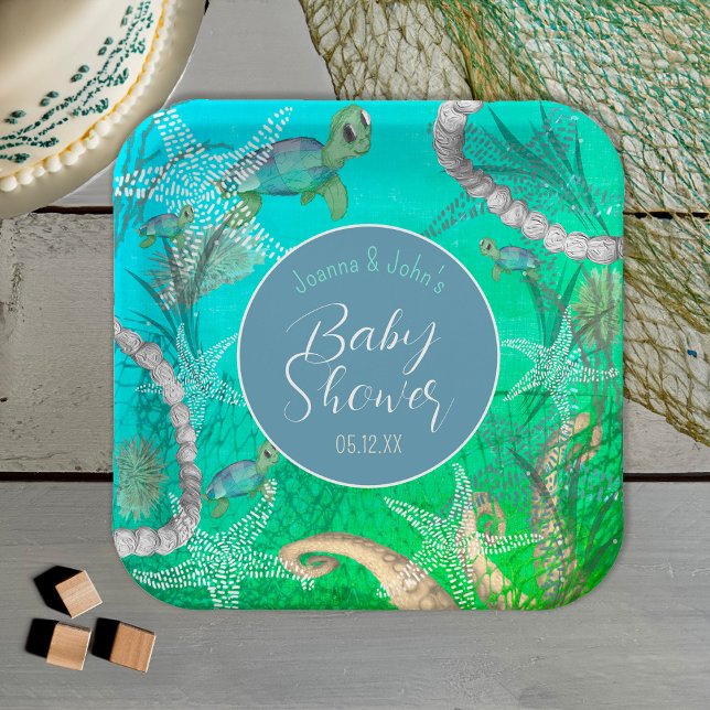 Cute Turtle Under The Sea Baby Shower Paper Plates (Cute Turtle Under The Sea Baby Shower Paper Plates)
