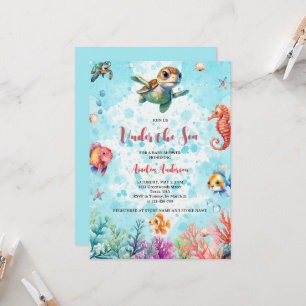 Cute Turtle Under the Sea Creatures Baby Shower Invitation
