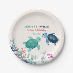 Cute Turtle Under The Sea Joint Birthday Paper Plates