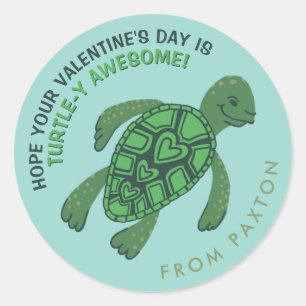 Cute Turtle Valentine's Classic Round Sticker
