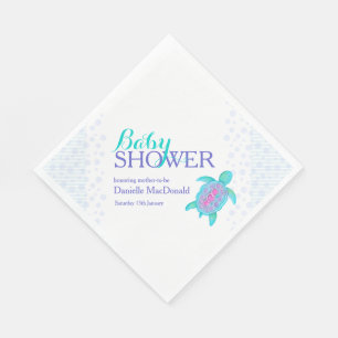 Cute turtle watercolor custom baby shower napkins