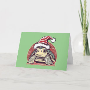 Cute Turtle wearing a Santa Hat Christmas Holiday Card