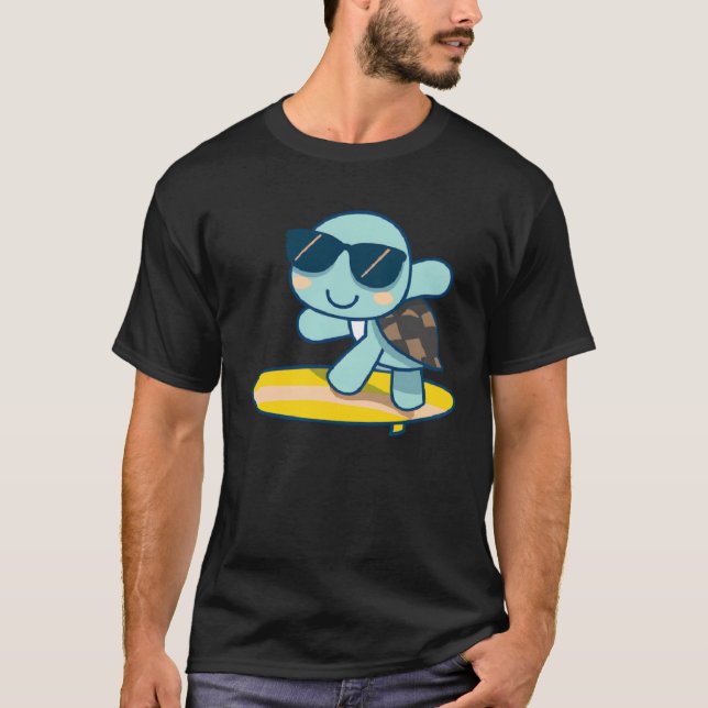 Cute turtle wearing sunglasses on surfboard T-Shirt (Front)