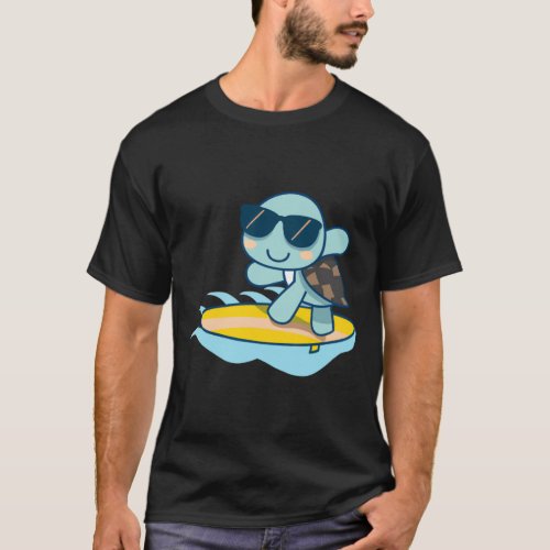 Cute turtle wearing sunglasses on surfboard T_Shirt
