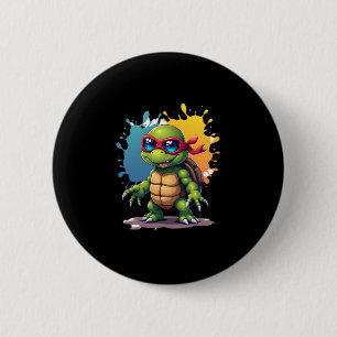 Cute Turtle Wearing Sunglasses Paint Splash Sea An Button