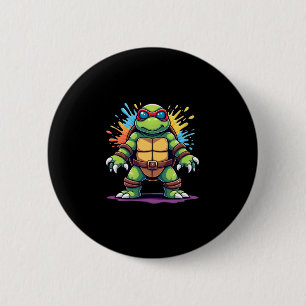 Cute Turtle Wearing Sunglasses Paint Splash Sea An Button