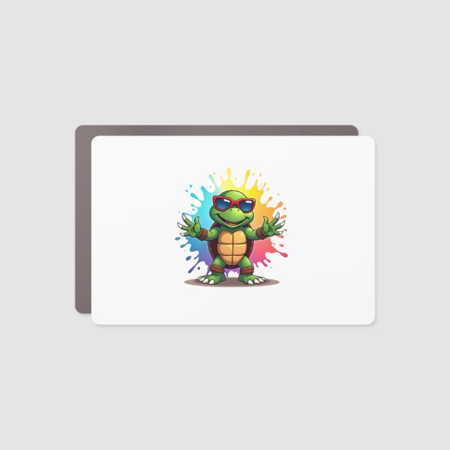 Cute Turtle Wearing Sunglasses Paint Splash Sea An Car Magnet (Front)