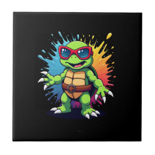 Cute Turtle Wearing Sunglasses Paint Splash Sea An Ceramic Tile