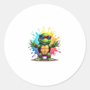 Cute Turtle Wearing Sunglasses Paint Splash Sea An Classic Round Sticker