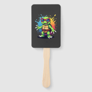 Cute Turtle Wearing Sunglasses Paint Splash Sea An Hand Fan