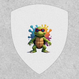Cute Turtle Wearing Sunglasses Paint Splash Sea An Patch