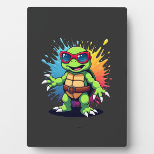 Cute Turtle Wearing Sunglasses Paint Splash Sea An Plaque