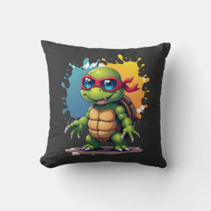 Cute Turtle Wearing Sunglasses Paint Splash Sea An Throw Pillow
