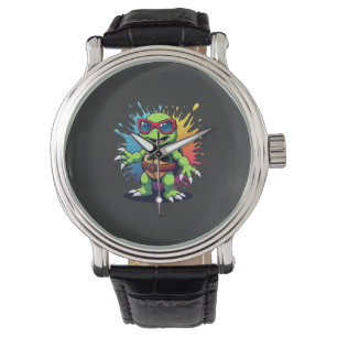 Cute Turtle Wearing Sunglasses Paint Splash Sea An Watch