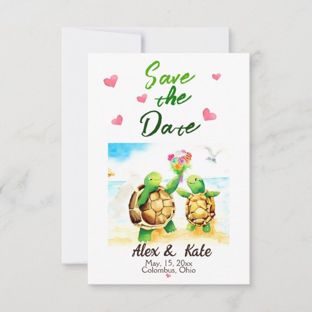 Cute Turtle Wedding Save the Date (Front)