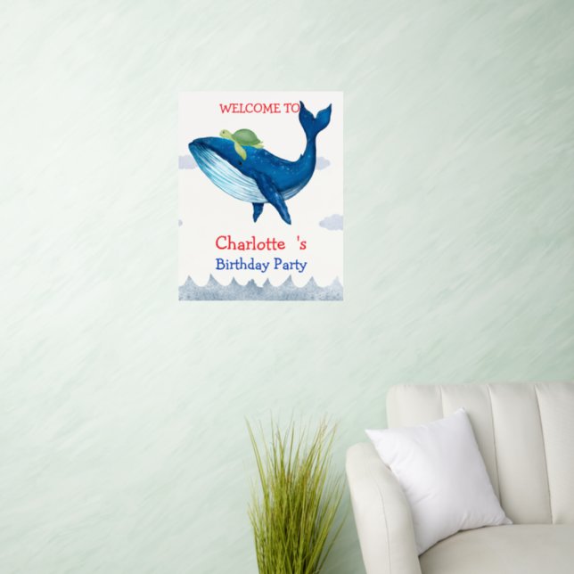 Cute turtle Whale racing  ocean Birthday party Wall Decal (Living Room)