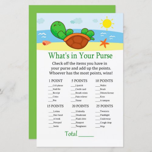 Cute Turtle Whats in your purse game baby shower