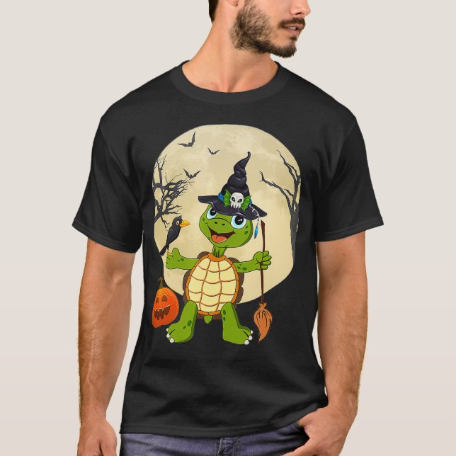 Cute Turtle Witches Halloween Costume Pumpkin Part T-Shirt (Front)