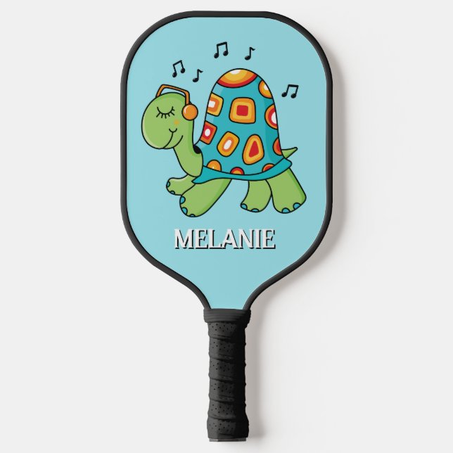 Cute Turtle with Music Notes Personalized  Pickleball Paddle (Front)